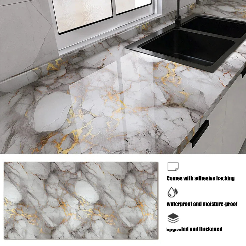 Marmor-Wandaufkleber mit grau-weißem Marmor und goldenen Adern für Küche und Deko