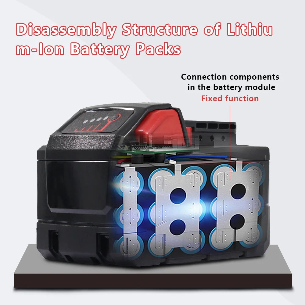 Disassembly structure of lithium-ion battery packs showing connection components in the battery module