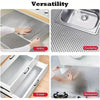 Versatile self-adhesive aluminum foil wall decals shown in various applications including countertop, drawer, and backsplash