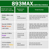 A table listing compatible models for the 893MAX remote control, categorized by frequency and year of manufacture.