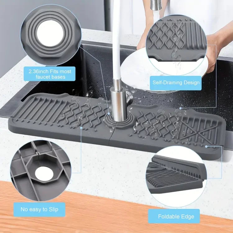 Écran de protection et essore-serviettes en silicone pour évier de cuisine avec drainage et bord pliable