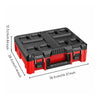 A red and black heavy duty modular tool storage case with a lid, shown from above.