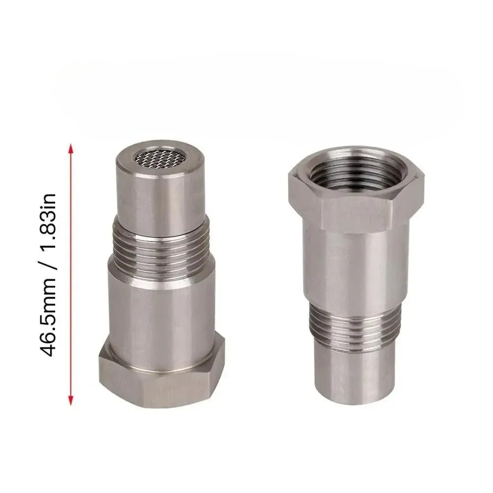 Mini stainless steel oxygen sensor with threaded connection and a marked dimension of 46.5mm.