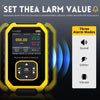 A yellow F-NIRS professional nuclear radiation detector watch with a screen displaying alarm values and three alarm modes.