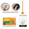 Set of white and black glue balls, a tile grout ball, and disposable gloves for epoxy putty repair