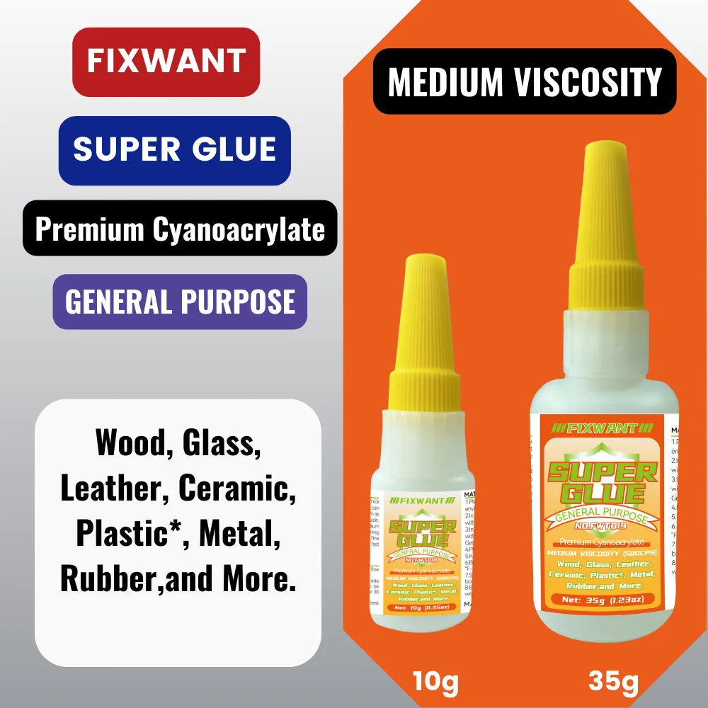 Bouteille de super glue FIXWANT Cyanoacrylate de qualité supérieure pour usage général sur divers matériaux.