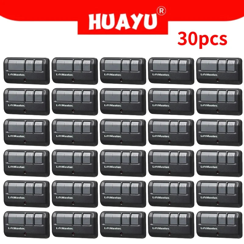 30 pieces of LiftMaster garage door remote control transmitters in black.