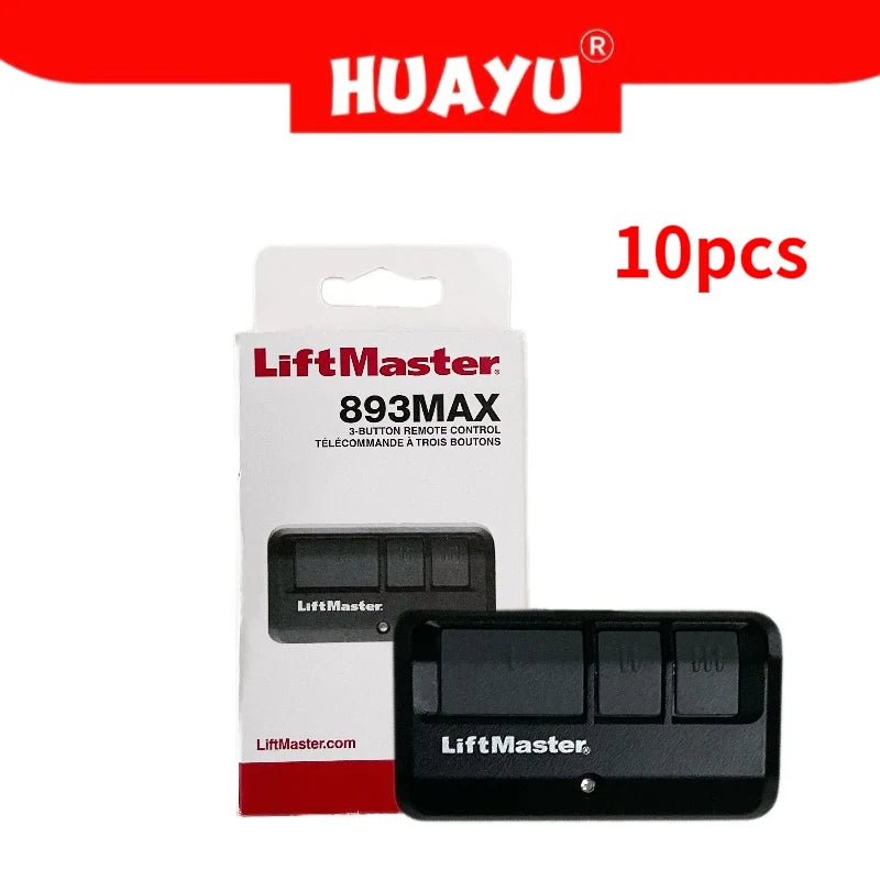 A package containing 10 pieces of LiftMaster 893MAX remote control transmitters for garage doors.