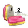 Dos cartuchos rosa y gris para una máscara respiratoria facial completa con doble filtración.