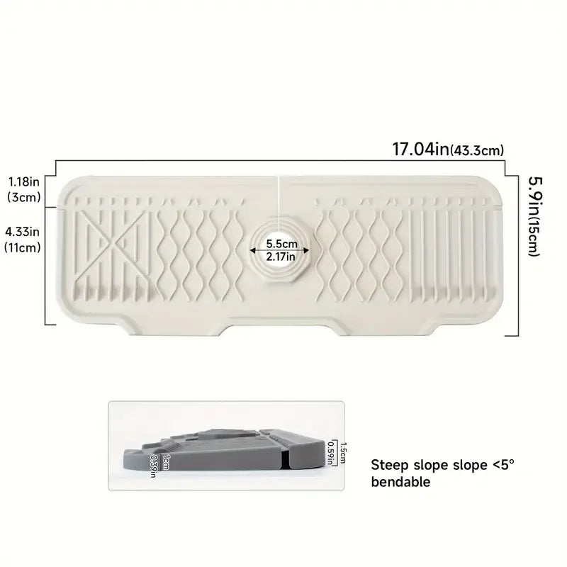 Protection anti éclaboussures et essoreuse en silicone, dimensions 15 cm x 43 cm.