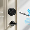 A hand is waving to open a door, demonstrating the 360 degree hand waving open the door feature of a smart deadbolt lock.