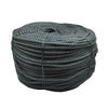 A coil of heavy duty gray nylon knitting rope used for outdoor and marine applications.