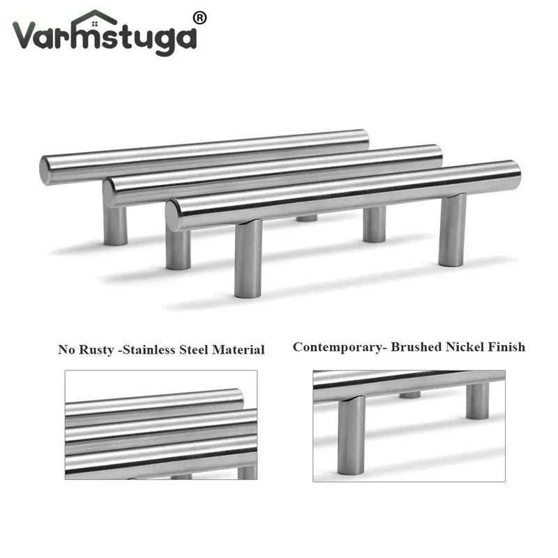 Modern stainless steel cabinet pull knobs featuring a brushed nickel finish.