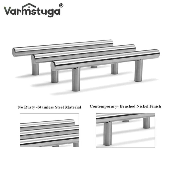 Modern stainless steel cabinet pull knobs featuring a brushed nickel finish.