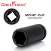 A black drill force tool with a hexagonal opening, designed for secure hold.