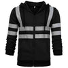 Black men's reflective winter zipper hoodie with light gray stripes on the sleeves and torso