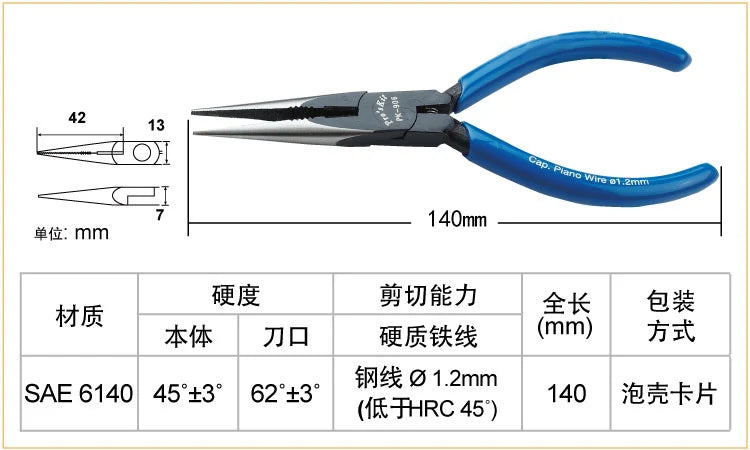 Un par de cortadores de alambre profesionales azules con un alambre de 1.2 mm, fabricados en acero SAE 6140 y ángulo de corte