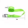 A bright lime green heavy duty buckle tie down strap with a 1-meter length and a 2.5-centimeter width.