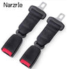 A black adjustable car seat belt extension clip with a red accent, shown against a white background.