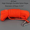 Un faisceau de 49 pieds de corde en nylon durable et résistant, diamètre de 0,315 pouce, de couleur orange vif.