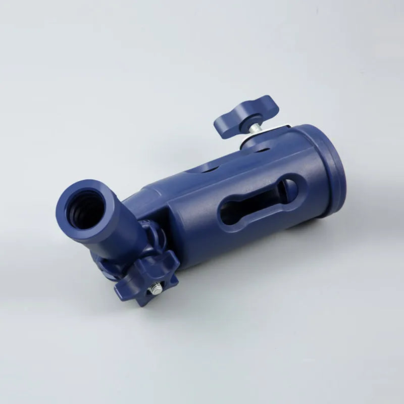 A blue multi-angle paint brush extension tool with a cylindrical body and a hinged cap.