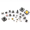 Assorted micro push button tactile switch kit components including various black and yellow switches