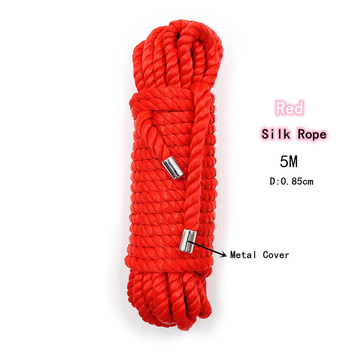 A bundle of red silk rope with a metal cover, measuring 5 meters long.