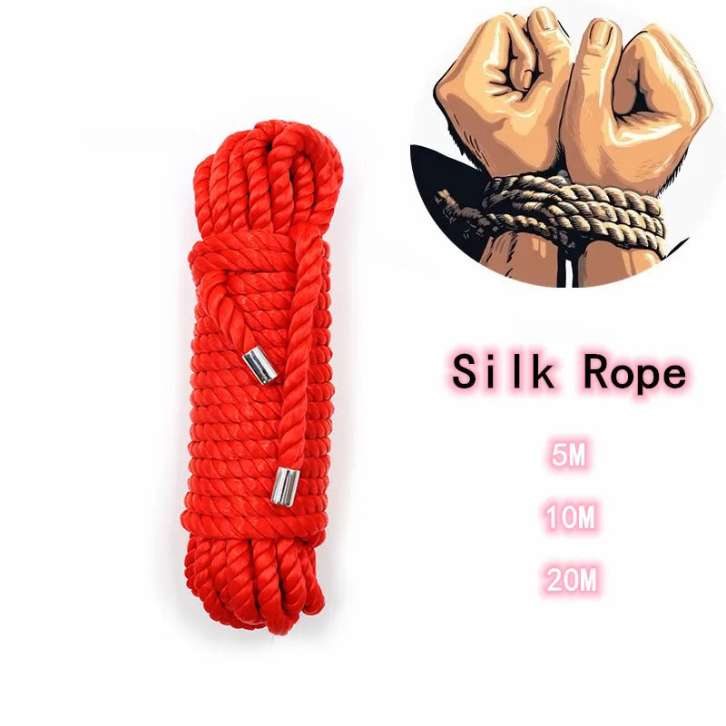 A bundle of red silk rope with various lengths available for bondage and roleplay