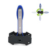 A precision car ratchet brake piston spreader tool with a blue handle and black body, shown alongside its disassembled compon