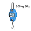 Blue digital crane scale measuring 300kg and 50g