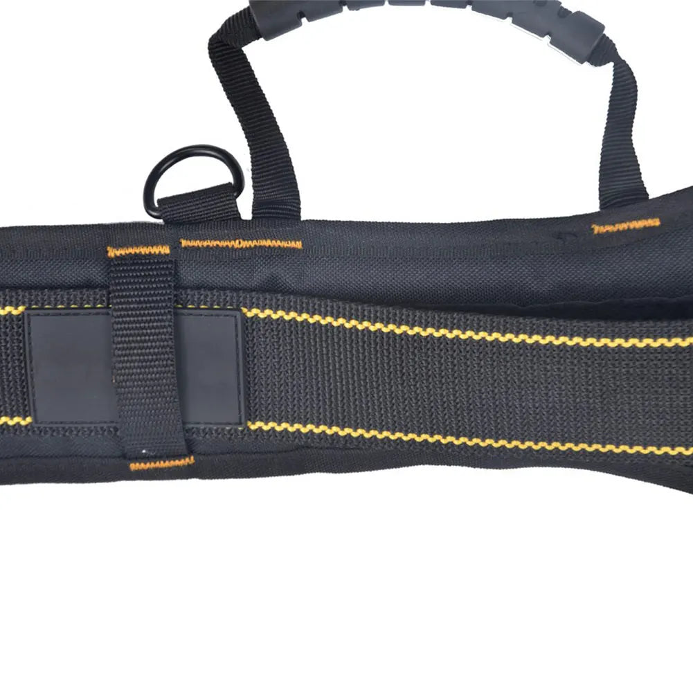 Black adjustable tool belt suspenders with a pouch bag visible from the side.