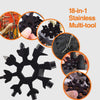 A collection of 18 stainless steel multi-tools, including various cutting and shaping tools, shown in different angles.