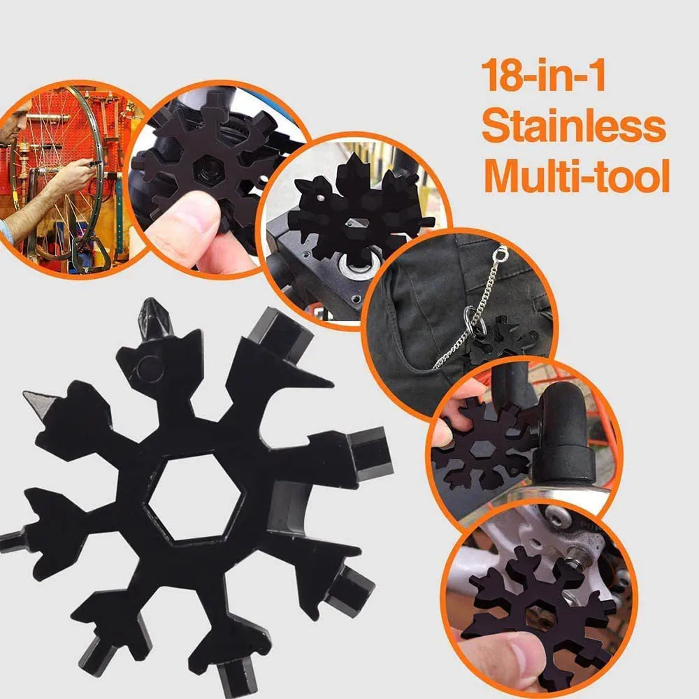 A collection of 18 stainless steel multi-tools, including various cutting and shaping tools, shown in different angles.
