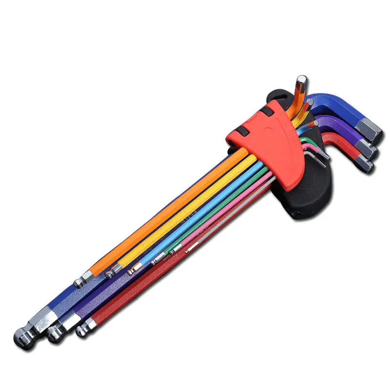 Jeu de 9 clés Allen de précision avec diverses clés pour réparation de vélo et mécanique.
