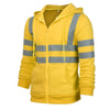 A yellow men's reflective winter zipper hoodie shown from the front.