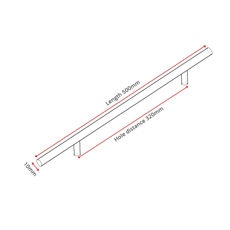 A long stainless steel rod with a 500mm length and a hole distance of 320mm.