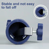 A dark blue multi-angle paint brush extension tool with a secure mounting mechanism shown in detail and in use.