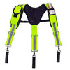 A bright lime green adjustable Y-type tool belt with black suspenders and tool loops.