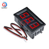 Black digital DC voltmeter gauge with red display and wiring terminals
