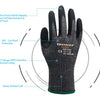 A black heavy-duty anti-cut work glove with an elastic knitted cuff and various protective features.