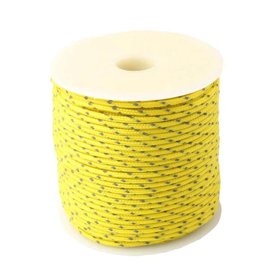 A spool of yellow durable 2mm reflective paracord rope.