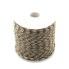 A coil of durable 2mm reflective paracord rope in shades of brown and blue.
