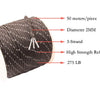 Spool of 3-strand, 2mm diameter, high strength reflective paracord rope, 50 meters long.