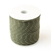 A spool of durable 2mm reflective paracord rope in olive green color.