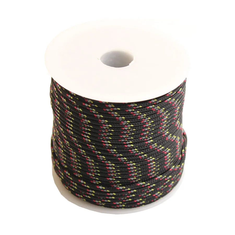 Roll of durable 2mm reflective paracord rope in black and yellow