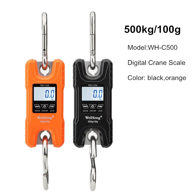 Orange and black digital crane scale model WH-C500 for weighing 500kg/100g