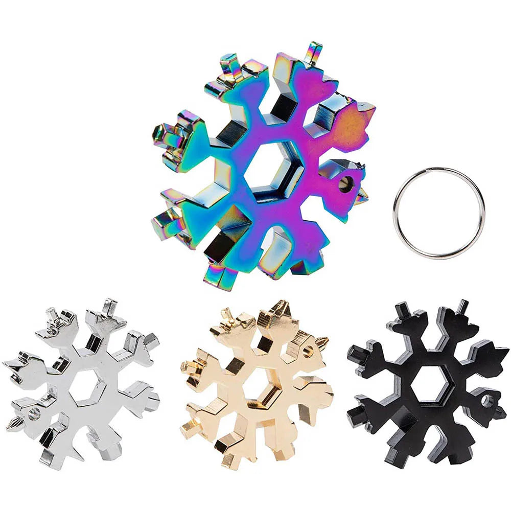 A set of 18 stainless steel multi-tools featuring various shapes and designs for outdoor and daily use.
