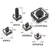 Assorted micro push button tactile switch kit showing various sizes and pin configurations