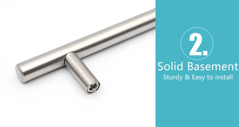 A modern stainless steel cabinet pull knob shown in a close-up view.