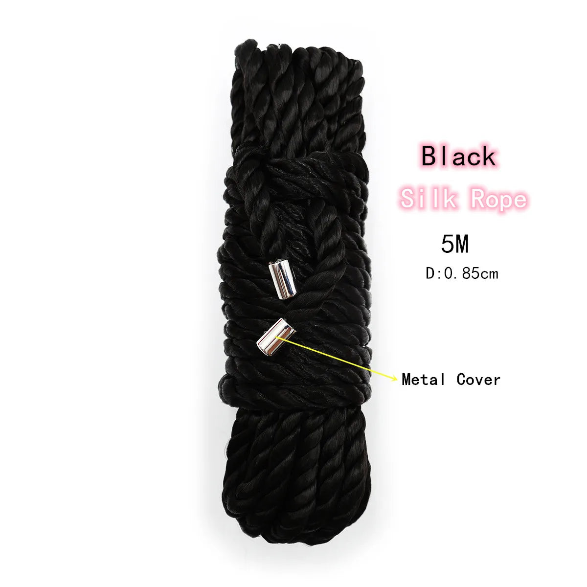 Black silk rope with a metal cover, 5 meters long.